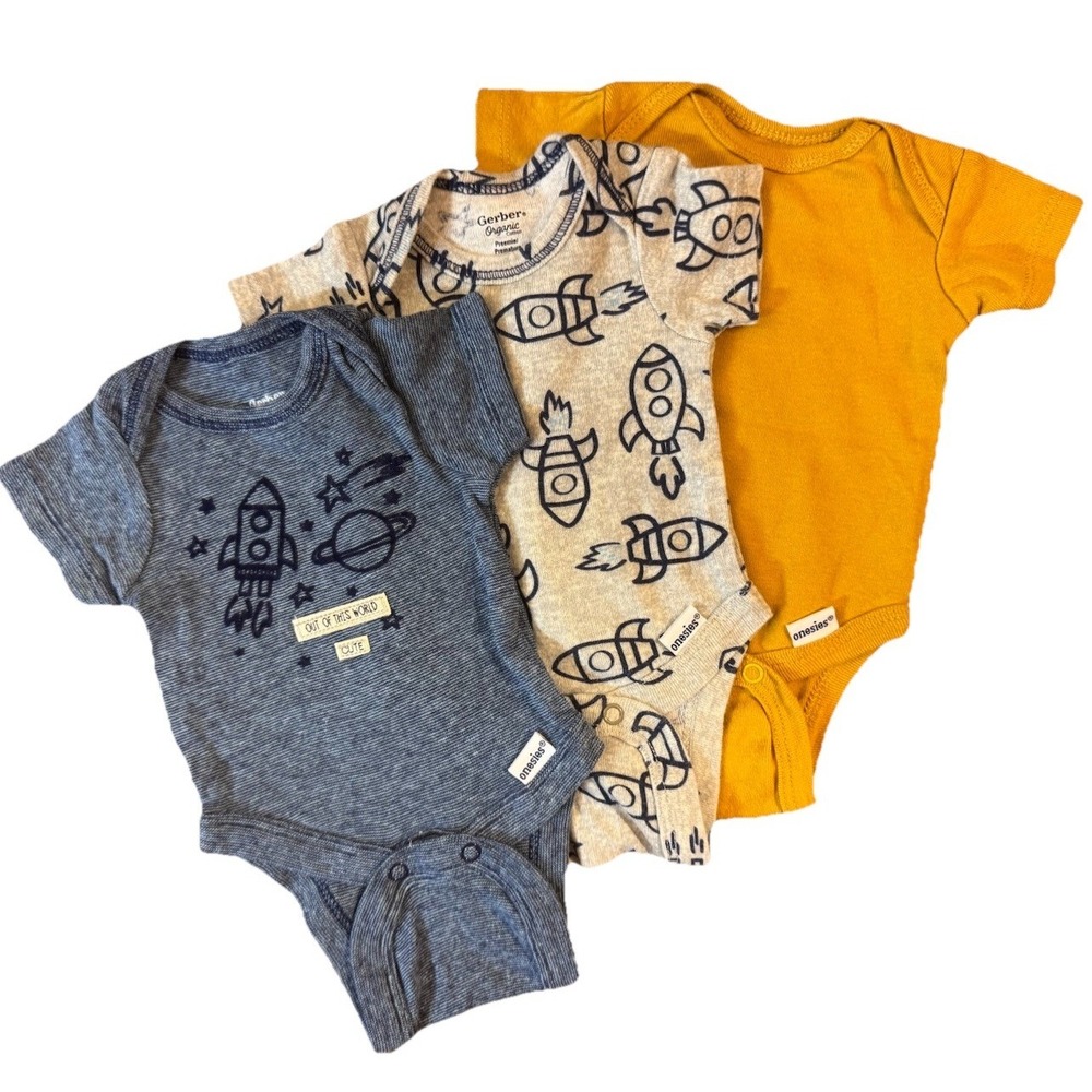 Gerber Organic Baby Preemie Onesies Bodysuits‎ Clothes Lot Reborn Rockets